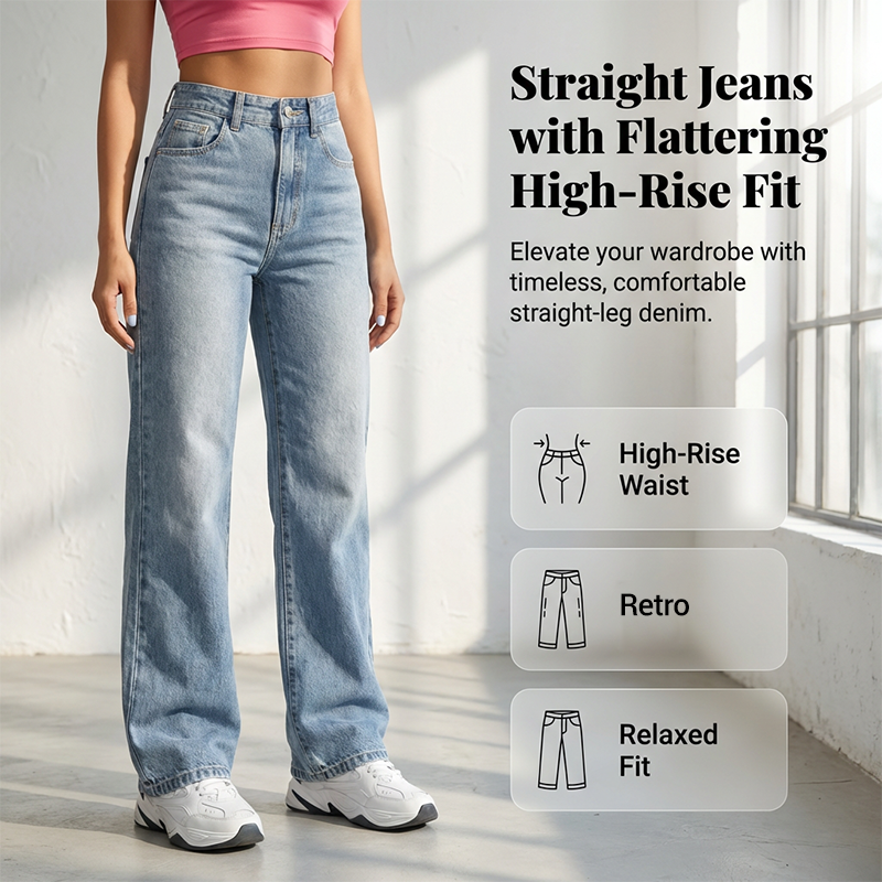 💎 -50% SUR LE JEAN FEMME TAILLE HAUTE ! 💎 Coupe Droite, Effet Amincissant & Denim Rétro Respirant
