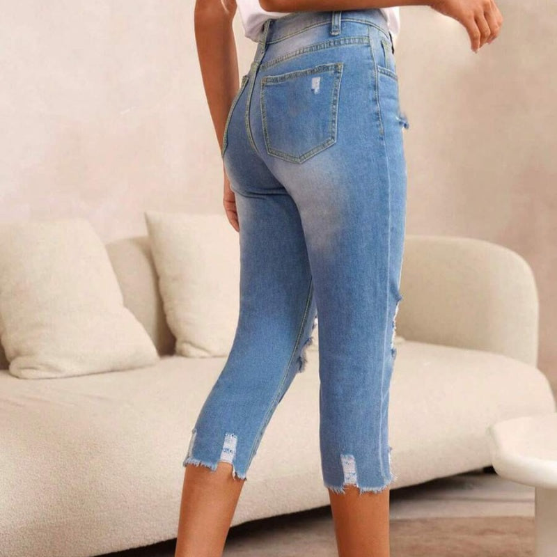 💎 -50% SUR LE JEAN DÉCHIRÉ OURLET BRUT ! 💎 Style Streetwear, Coupe 3/4 & Coton Doux pour un Look Audacieux 👖