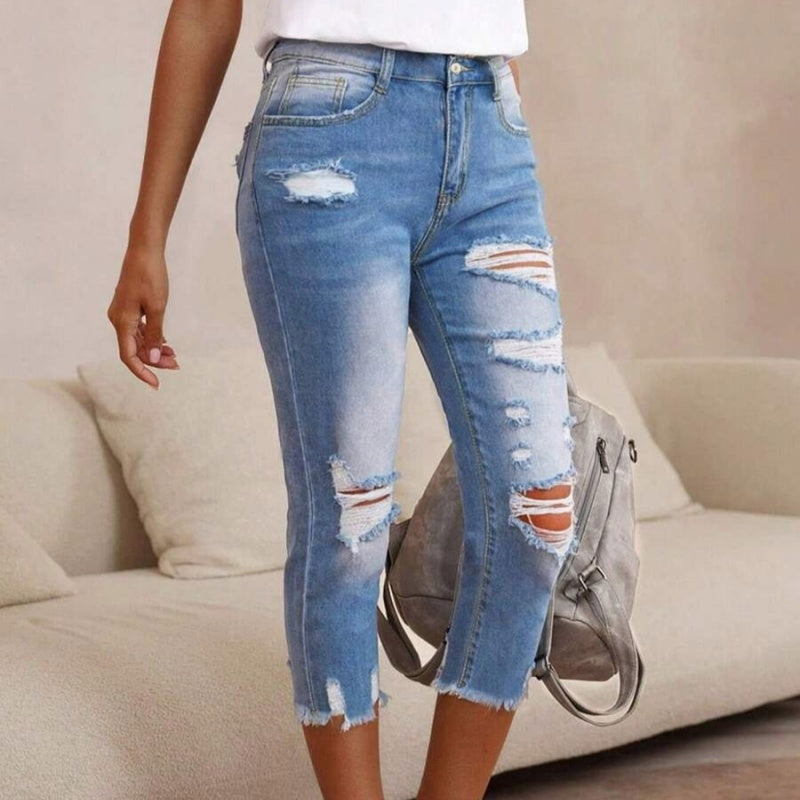 💎 -50% SUR LE JEAN DÉCHIRÉ OURLET BRUT ! 💎 Style Streetwear, Coupe 3/4 & Coton Doux pour un Look Audacieux 👖