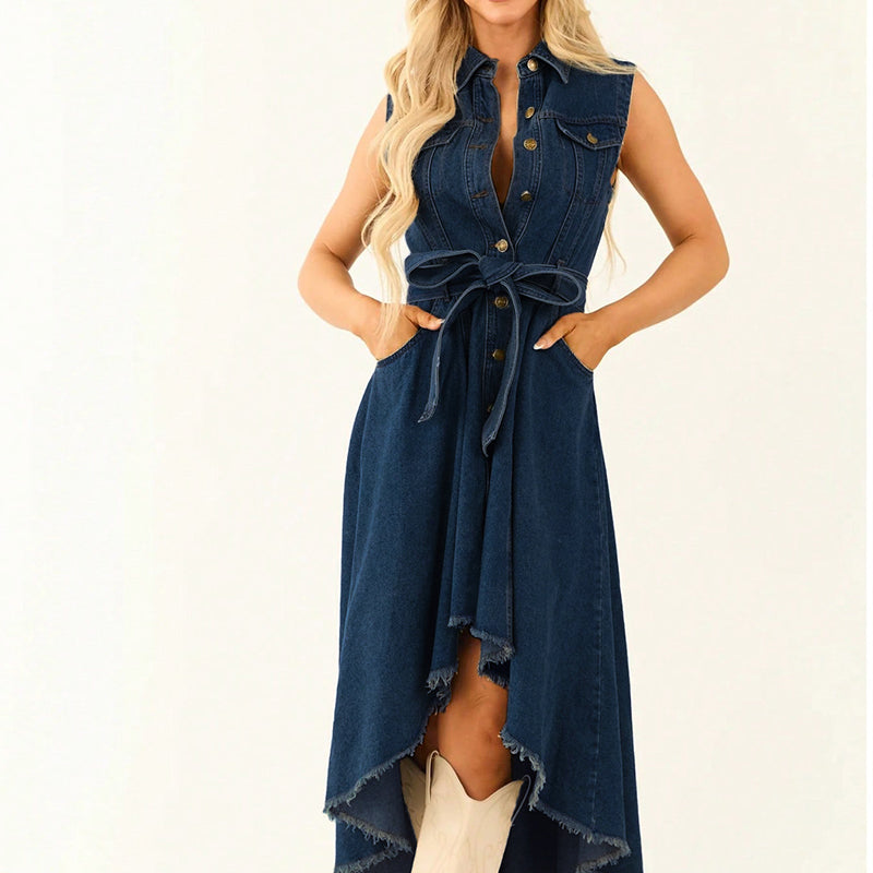 💎 -50% SUR LA ROBE EN JEAN ! 💎 Ourlet Asymétrique, Coton Doux & Ceinture Ajustable pour un Look Décontracté Chic 🌸