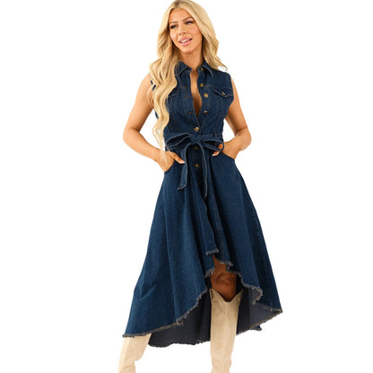 💎 -50% SUR LA ROBE EN JEAN ! 💎 Ourlet Asymétrique, Coton Doux & Ceinture Ajustable pour un Look Décontracté Chic 🌸