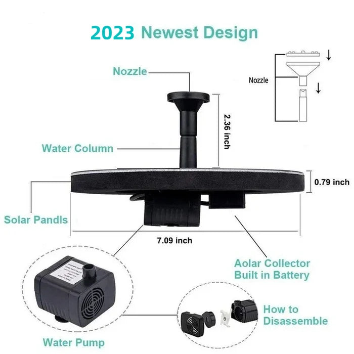 🔥Hot Sales 56% OFF🔥Fontaine solaire, pompe à eau submersible pour bain d'oiseaux avec 4 buses et panneau solaire de 1,4 W, idéale pour l'arrosage extérieur de bassins, piscines, jardins et aquariums.