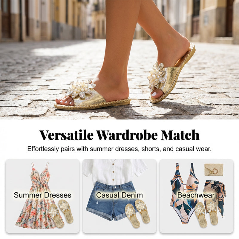 Sandales à enfiler femme ornées de perles et strass