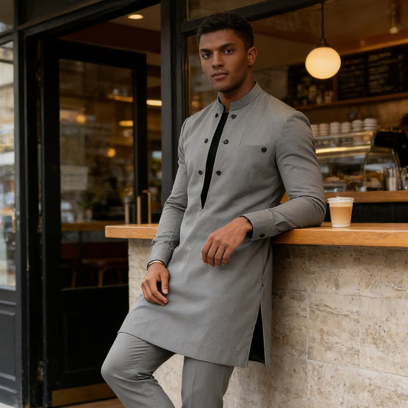 👔 60% DE RÉDUCTION ! 🔥 Ensemble tunique pour homme - col montant, double boutonnage et respirant (S-5XL) pour une apparence élégante 🎩