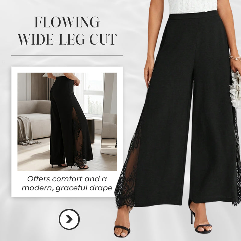 📢📢50 % de réduction !! ⏰Pantalon large à taille haute en dentelle à motifs floraux pour femme
