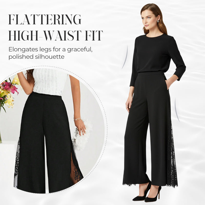 📢📢50 % de réduction !! ⏰Pantalon large à taille haute en dentelle à motifs floraux pour femme
