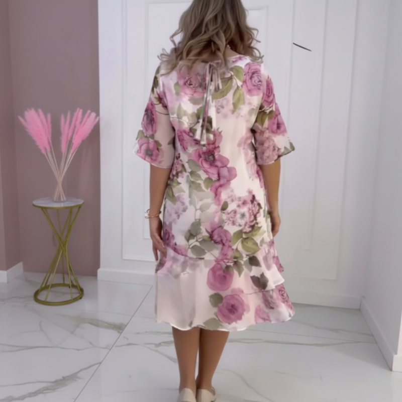 ✨🔥Robe à volants étagés à manches courtes et imprimé floral pour femme🌸