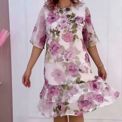 ✨🔥Robe à volants étagés à manches courtes et imprimé floral pour femme🌸