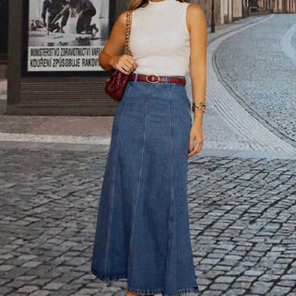 👗50% DE RÉDUCTION !🎇Jupe longue en jean trapèze taille haute pour femme