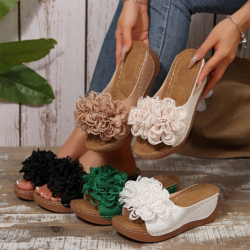 Sandales Compensées Femme à Appliqué Floral