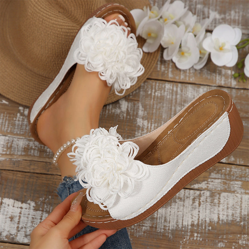Sandales Compensées Femme à Appliqué Floral