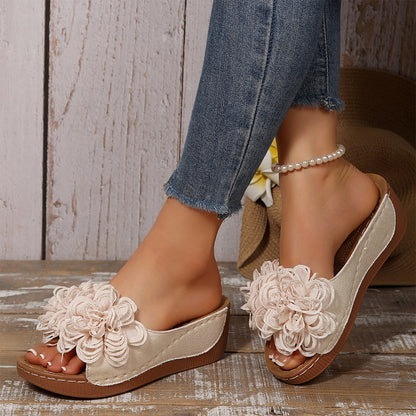 Sandales Compensées Femme à Appliqué Floral
