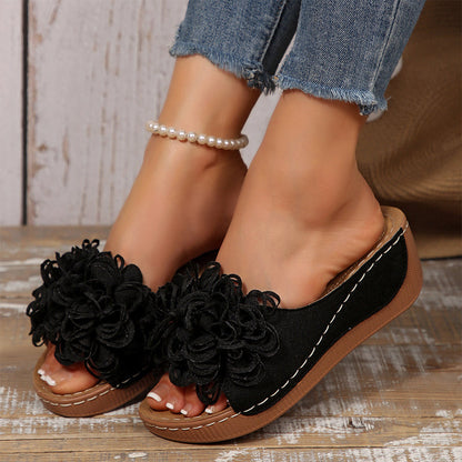 Sandales Compensées Femme à Appliqué Floral
