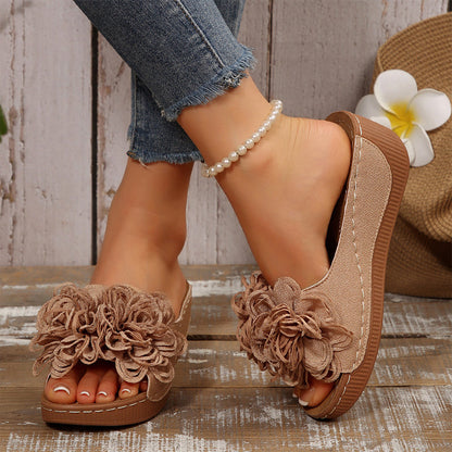 Sandales Compensées Femme à Appliqué Floral