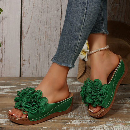Sandales Compensées Femme à Appliqué Floral