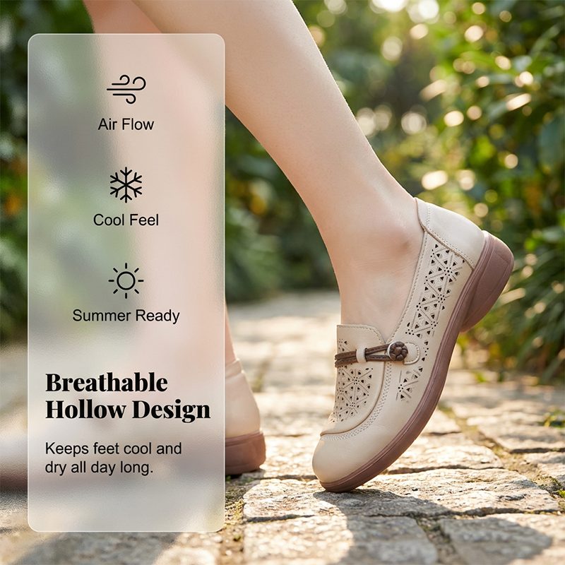 Mocassins femme en cuir respirant avec découpes