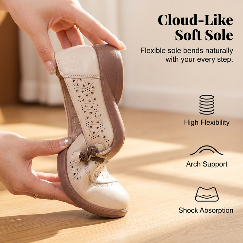 Mocassins femme en cuir respirant avec découpes