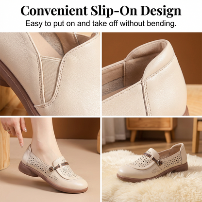 Mocassins femme en cuir respirant avec découpes