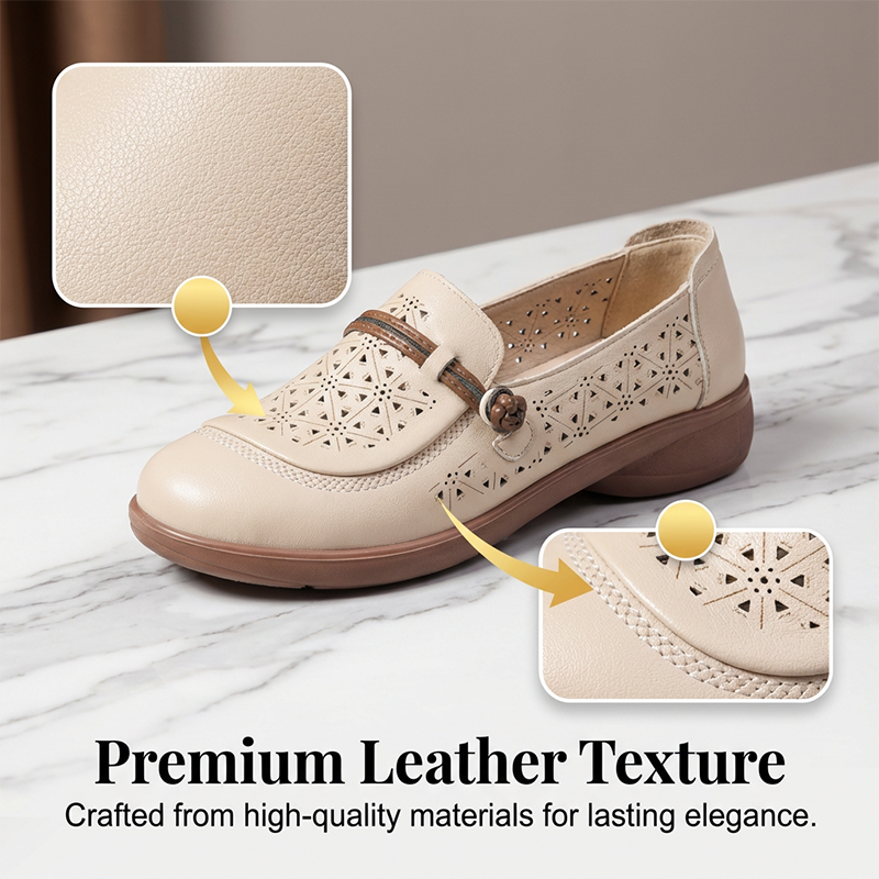 Mocassins femme en cuir respirant avec découpes