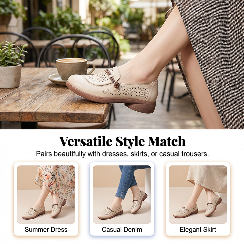 Mocassins femme en cuir respirant avec découpes