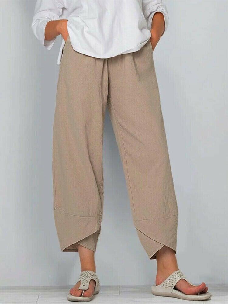 Pantalon vintage à taille élastique et poches asymétriques