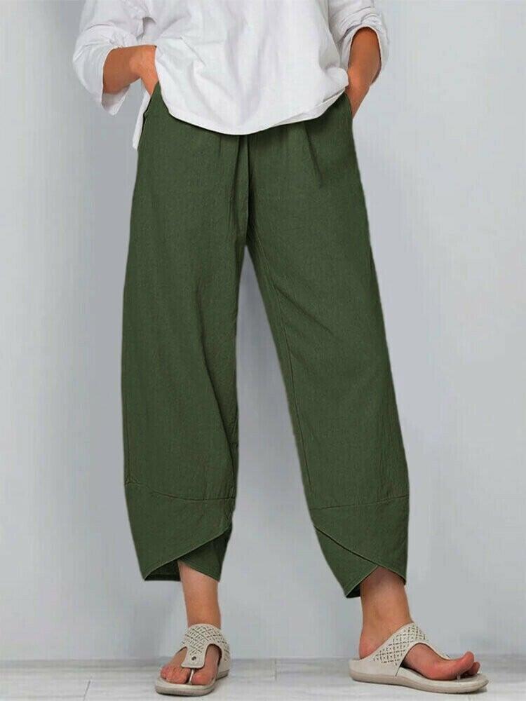 Pantalon vintage à taille élastique et poches asymétriques