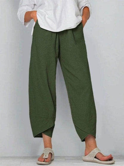 Pantalon vintage à taille élastique et poches asymétriques