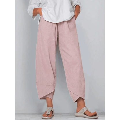 Pantalon vintage à taille élastique et poches asymétriques