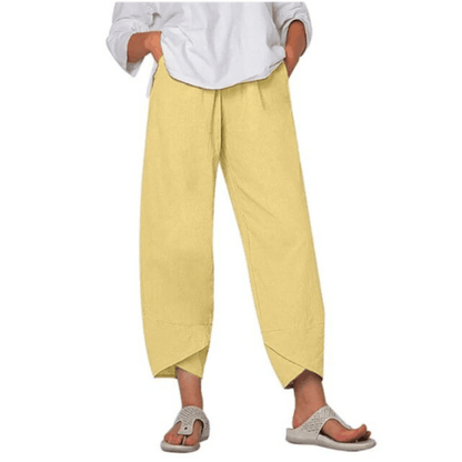 Pantalon vintage à taille élastique et poches asymétriques