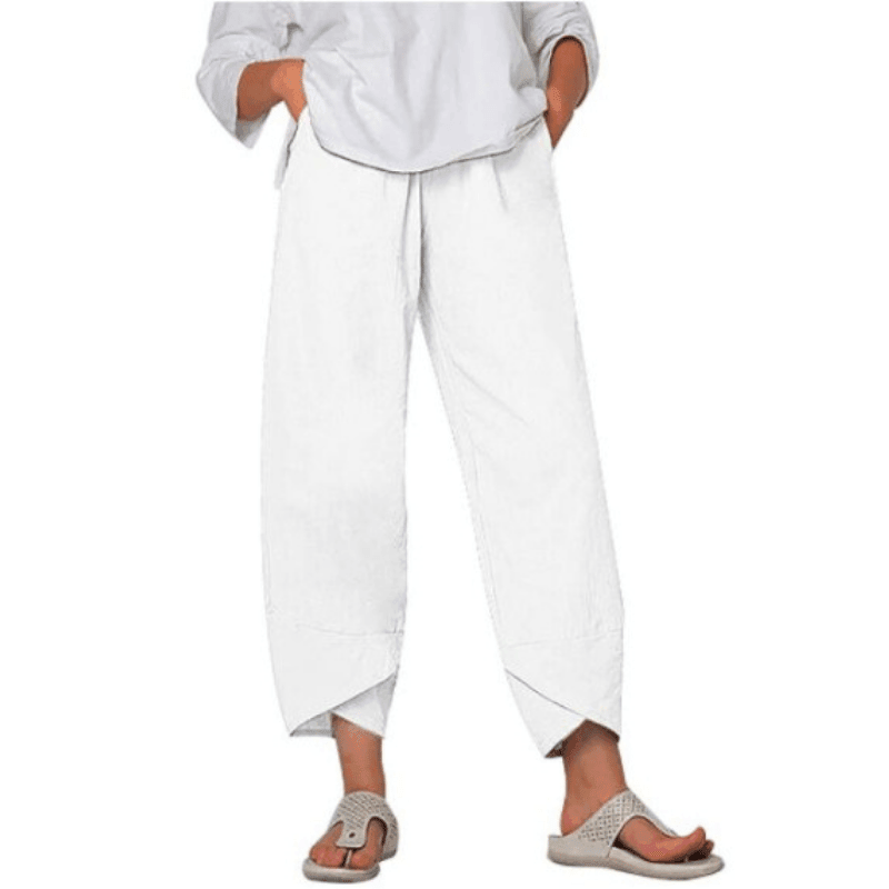 Pantalon vintage à taille élastique et poches asymétriques