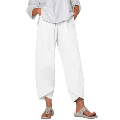 Pantalon vintage à taille élastique et poches asymétriques