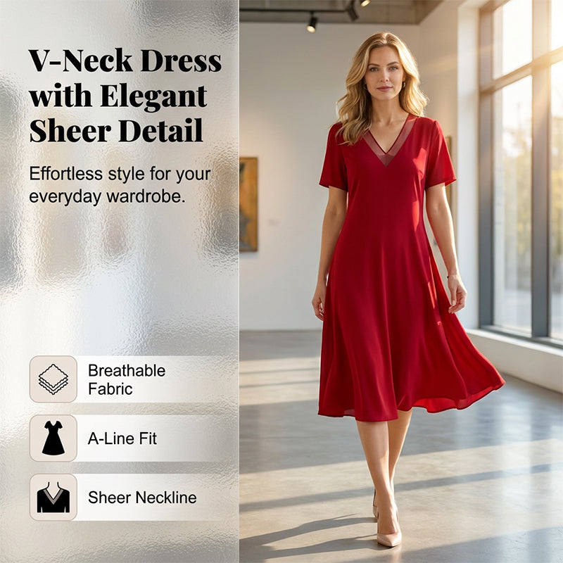 Robe Élégante Femme avec Col V en Tulle