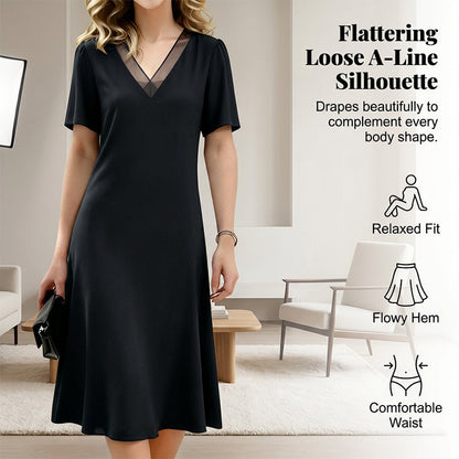 Robe Élégante Femme avec Col V en Tulle