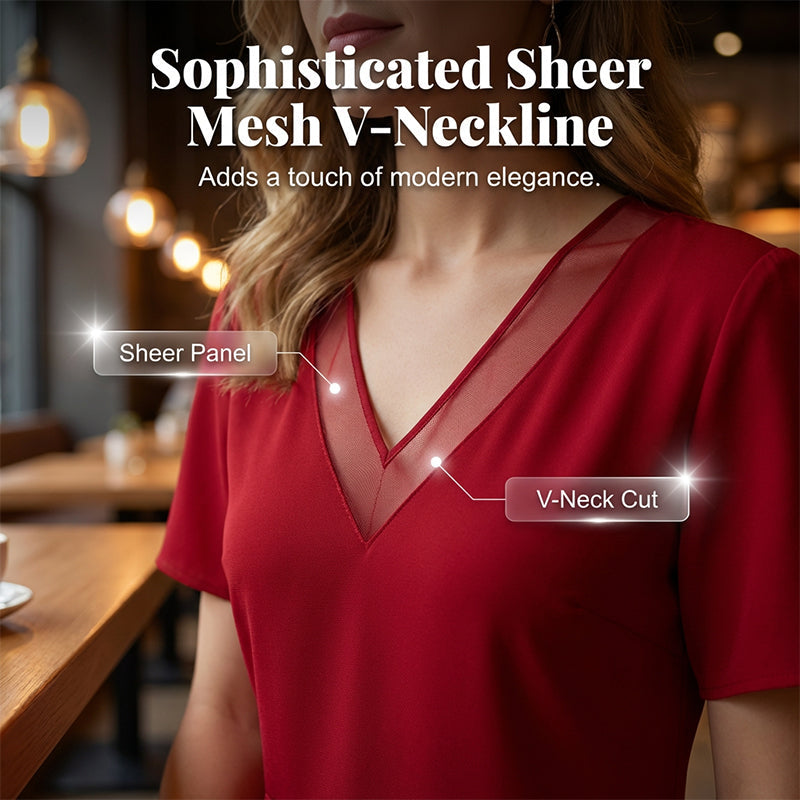 Robe Élégante Femme avec Col V en Tulle