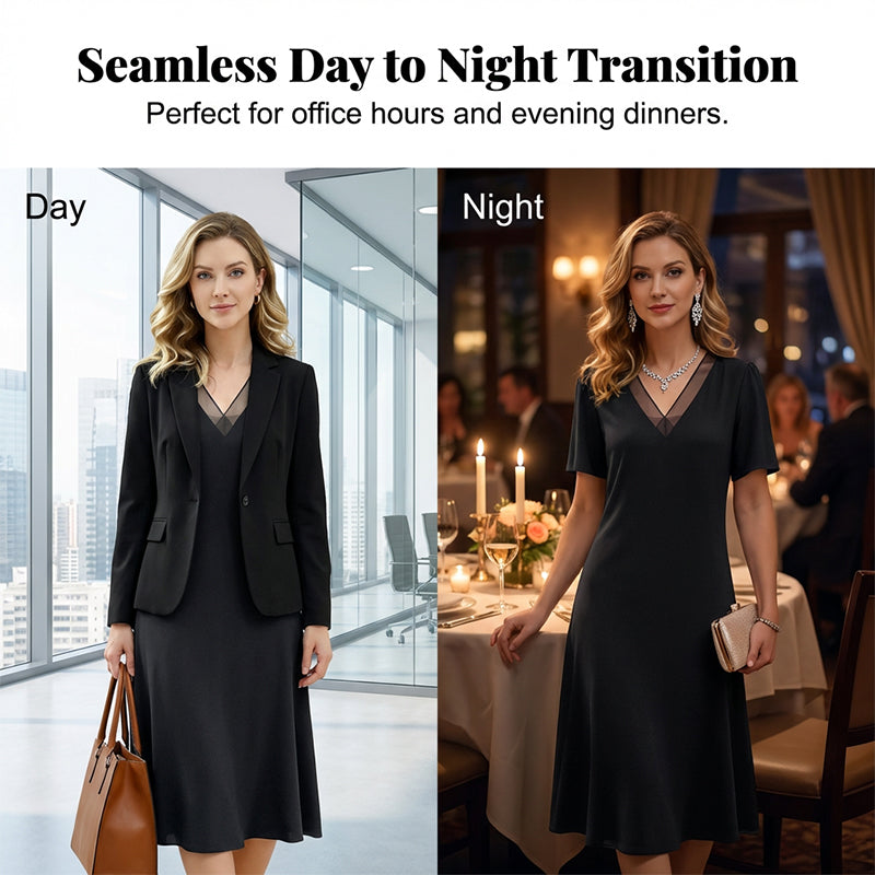 Robe Élégante Femme avec Col V en Tulle
