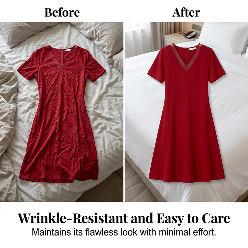 Robe Élégante Femme avec Col V en Tulle