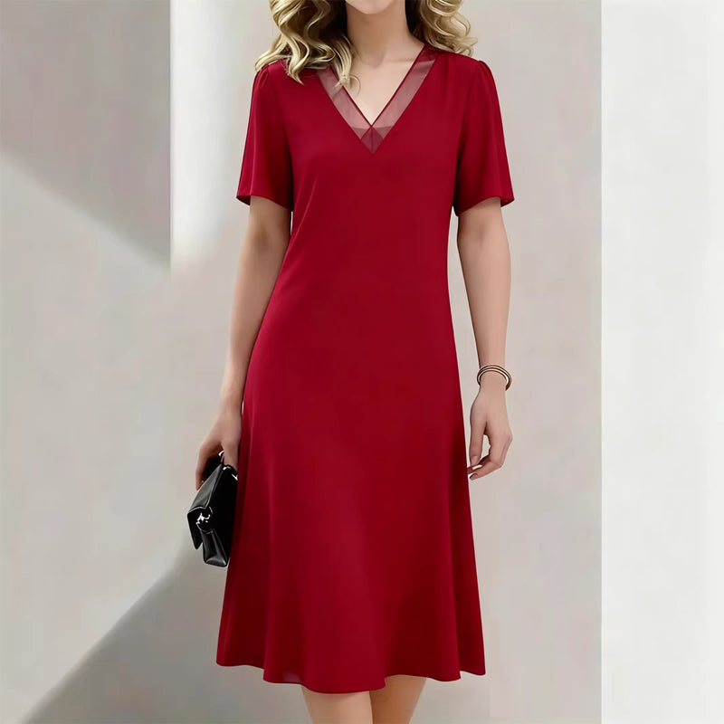 Robe Élégante Femme avec Col V en Tulle