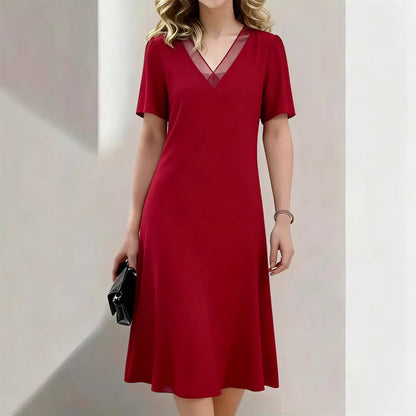 Robe Élégante Femme avec Col V en Tulle