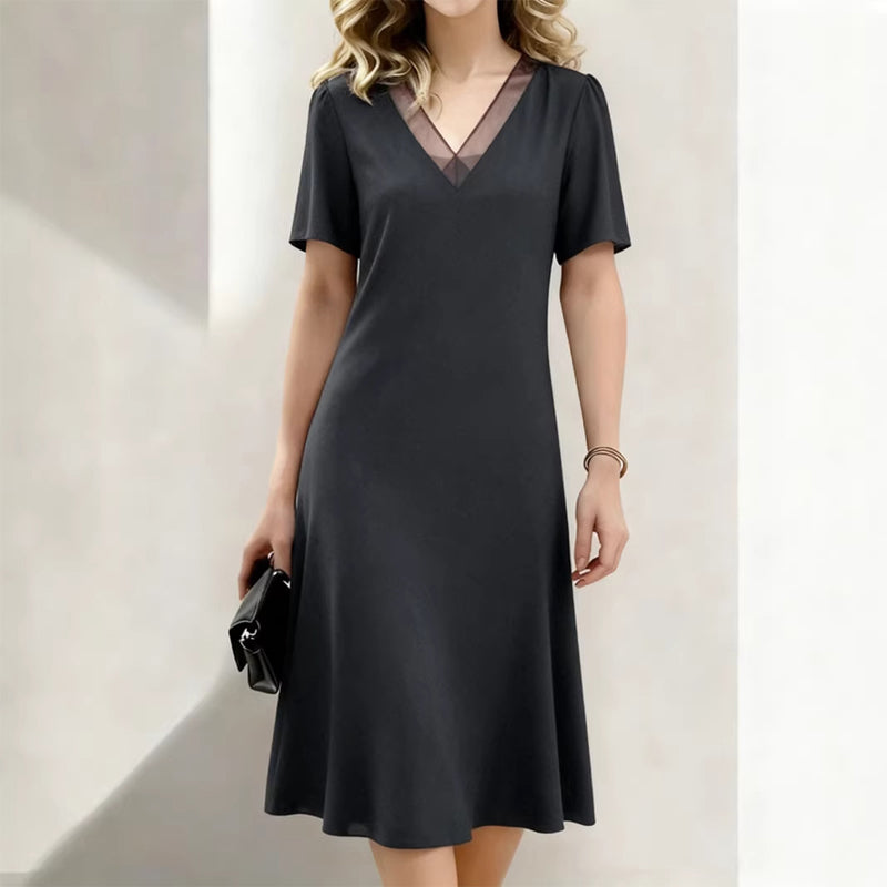Robe Élégante Femme avec Col V en Tulle