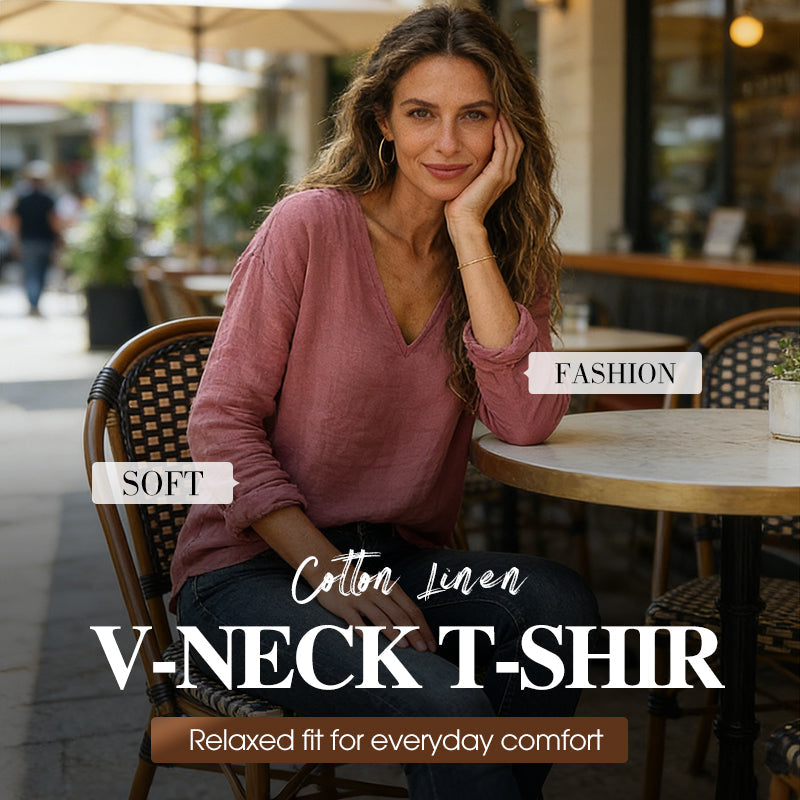 👕60 % DE RÉDUCTION 🏃T-shirt à col en V en coton et lin pour femme