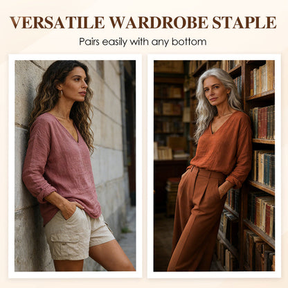 👕60 % DE RÉDUCTION 🏃T-shirt à col en V en coton et lin pour femme