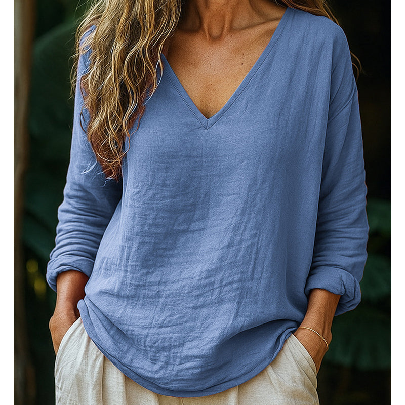 👕60 % DE RÉDUCTION 🏃T-shirt à col en V en coton et lin pour femme
