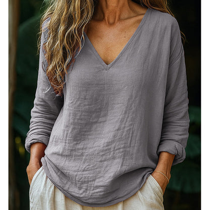👕60 % DE RÉDUCTION 🏃T-shirt à col en V en coton et lin pour femme