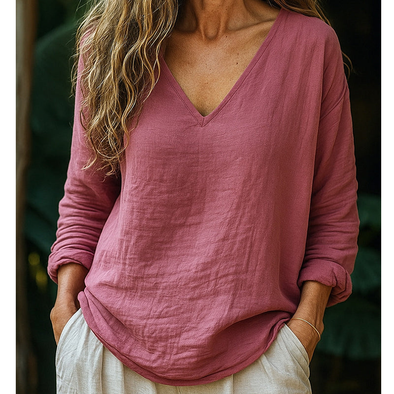 👕60 % DE RÉDUCTION 🏃T-shirt à col en V en coton et lin pour femme