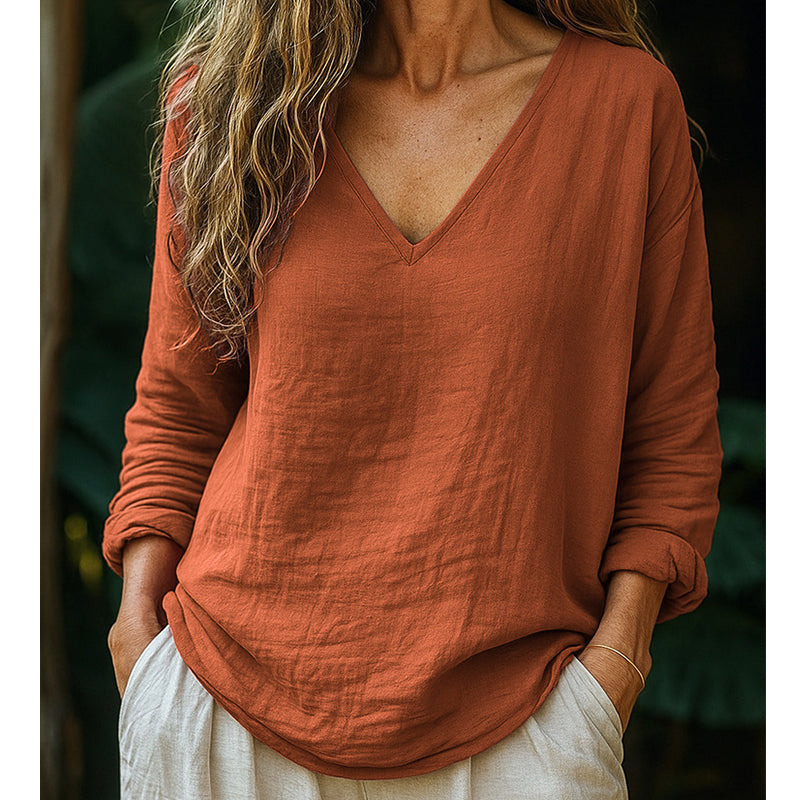 👕60 % DE RÉDUCTION 🏃T-shirt à col en V en coton et lin pour femme