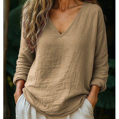 👕60 % DE RÉDUCTION 🏃T-shirt à col en V en coton et lin pour femme