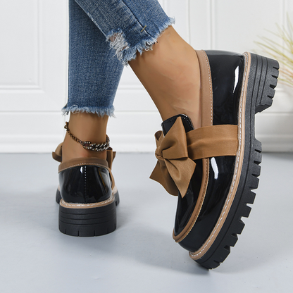 Mocassins Élégants à Talon Épais pour Femme avec Nœud