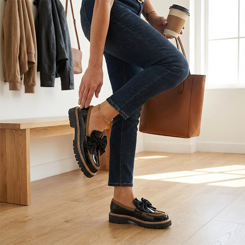 Mocassins Élégants à Talon Épais pour Femme avec Nœud