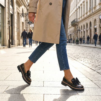Mocassins Élégants à Talon Épais pour Femme avec Nœud