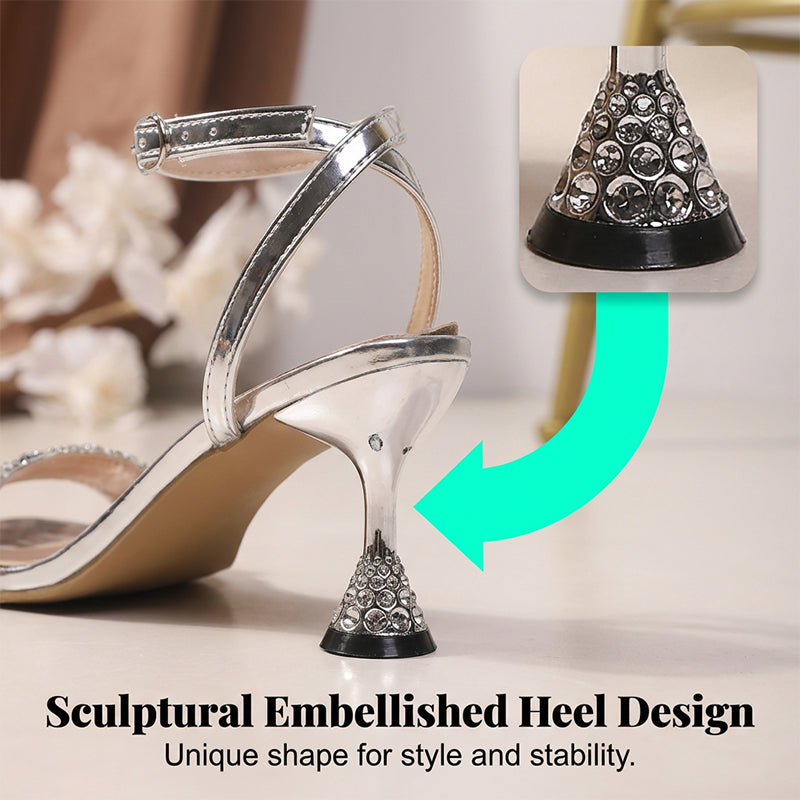 Sandales à bride cheville avec strass et talon sculptural